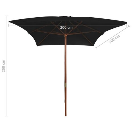 Parasol met houten paal 200x300 cm zwart 8720286164426 6