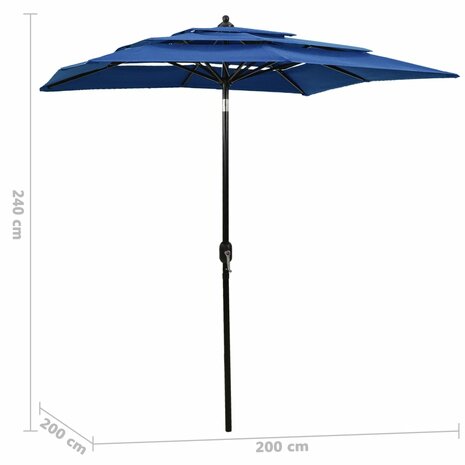 Parasol 3-laags met aluminium paal 2x2 m azuurblauw 8720286165331 6