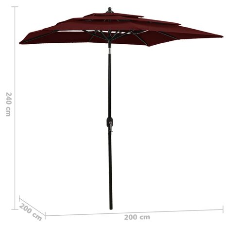 Parasol 3-laags met aluminium paal 2x2 m bordeauxrood 8720286165300 6