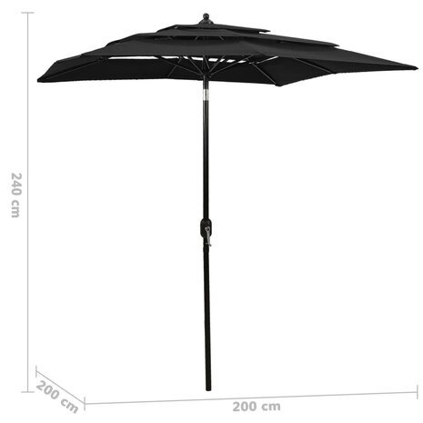 Parasol 3-laags met aluminium paal 2x2 m zwart 8720286165324 6