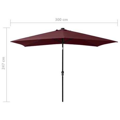 Parasol met LED&apos;s en stalen paal 2x3 m bordeauxrood 8720286164723 11