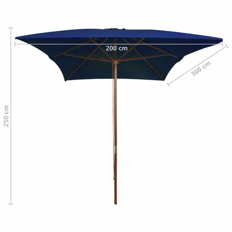 Parasol met houten paal 200x300 cm blauw 8720286164433 6