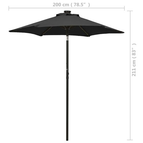 Parasol met LED-verlichting 200x211 cm aluminium zwart 8720286115527 9