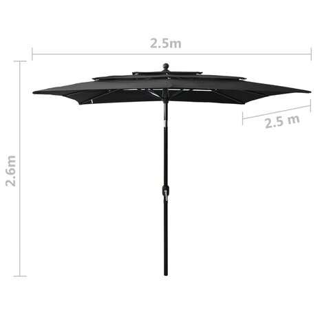 Parasol 3-laags met aluminium paal 2,5x2,5 m zwart 8720286165249 8