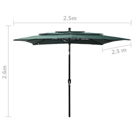 Parasol 3-laags met aluminium paal 2,5x2,5 m groen 8720286165195 8