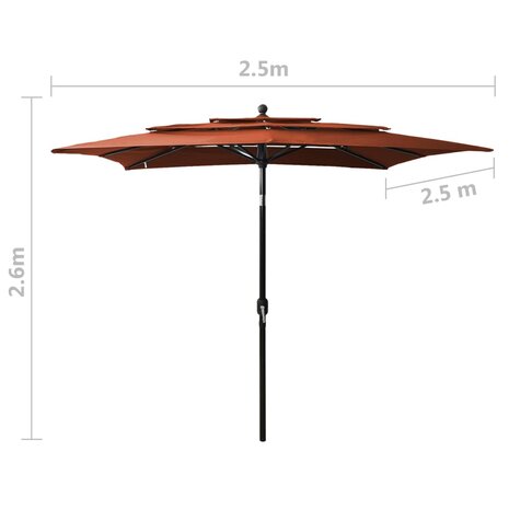 Parasol 3-laags met aluminium paal 2,5x2,5 m terracottakleurig 8720286165232 8