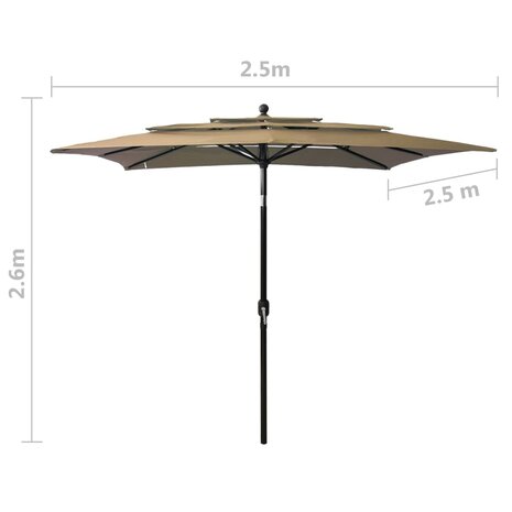 Parasol 3-laags met aluminium paal 2,5x2,5 m taupe 8720286165218 8