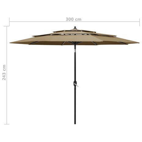 Parasol 3-laags met aluminium paal 3 m taupe 8720286165539 8