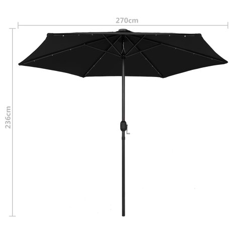 Parasol met LED-verlichting en aluminium paal 270 cm zwart 8719883763668 7