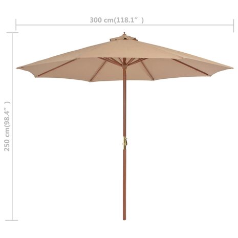 Parasol met houten paal 300 cm taupe 8718475697350 7