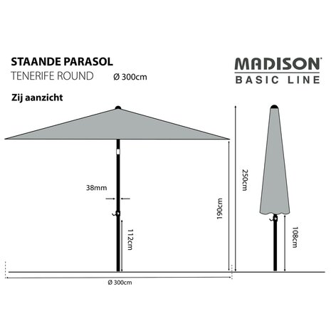 Madison Parasol Tenerife rond 300 cm grijs 8713229087968 7