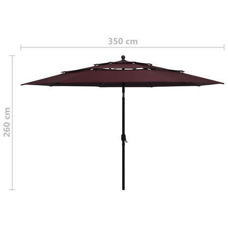 Parasol 3-laags met aluminium paal 3,5 m bordeauxrood 8720286165621 8