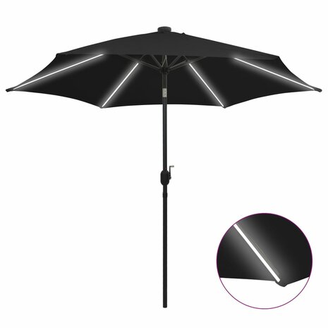 Parasol met LED-verlichting en aluminium paal 300 cm zwart 8719883763743 1