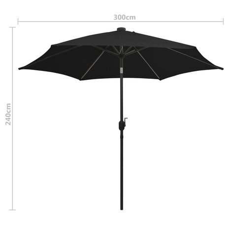 Parasol met LED-verlichting en aluminium paal 300 cm zwart 8719883763743 8