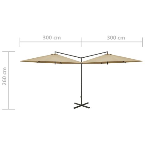 Parasol dubbel met stalen paal 600 cm taupe 8720286115411 8