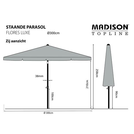 Madison Parasol Flores Luxe rond 300 cm grijs 8713229247508 7