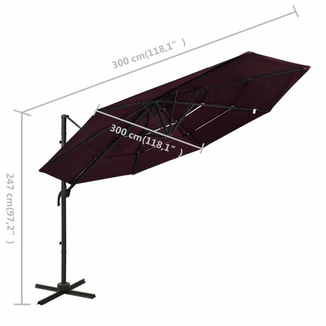 Parasol 4-laags met aluminium paal 3x3 m bordeauxrood 8720286165140 8