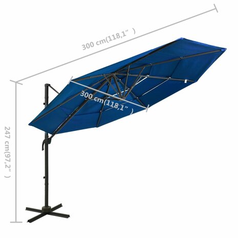 Parasol 4-laags met aluminium paal 3x3 m azuurblauw 8720286165171 8