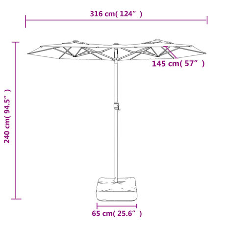 Parasol dubbel met LED&apos;s 316x240 cm terracottakleurig 8720845748586 10