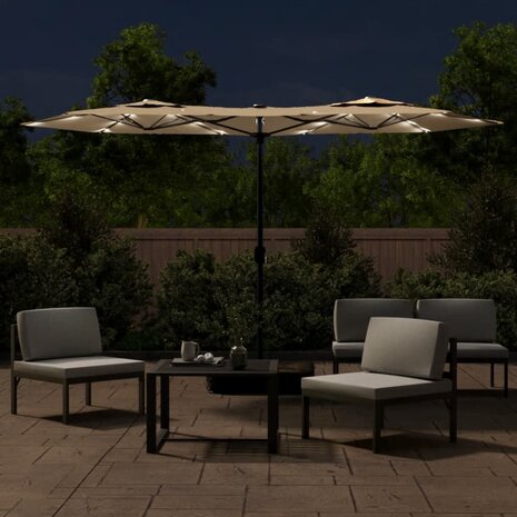 Parasol dubbel met LED&apos;s 316x240 cm taupe 8720845748562 3