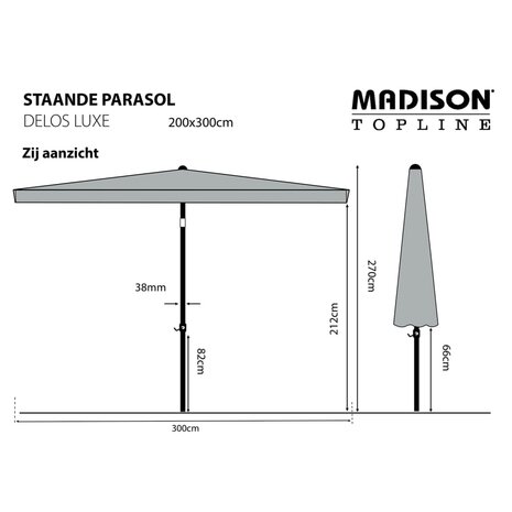 Madison Parasol Delos Luxe 300x200 cm grijs PAC5P014 8713229247591 6