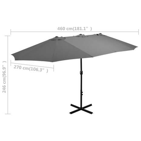 Parasol met aluminium paal 460x270 cm antraciet 8718475711216 8