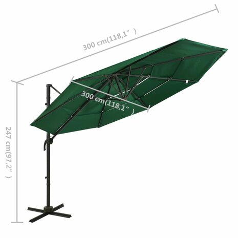 Parasol 4-laags met aluminium paal 3x3 m groen 8720286165119 8