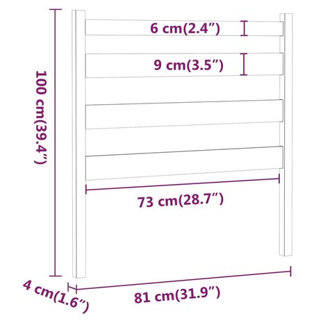 Hoofdbord 81x4x100 cm massief grenenhout grijs 8720287002789 6