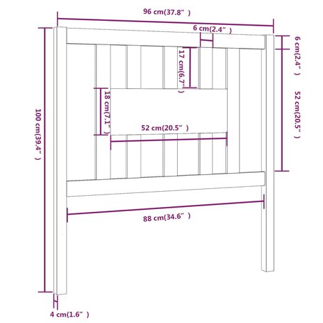 Hoofdbord 96x4x100 cm massief grenenhout 8720287005315 6