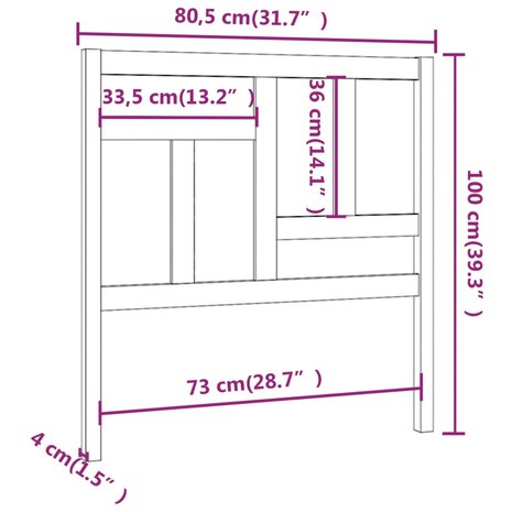 Hoofdbord 80,5x4x100 cm massief grenenhout grijs 8720287008286 6