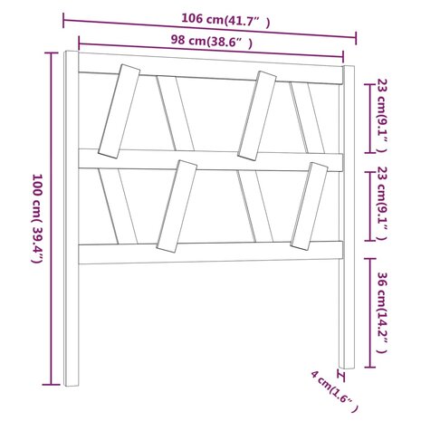 Hoofdbord 106x4x100 cm massief grenenhout 8720287004868 6