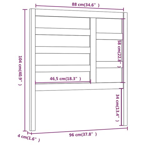 Hoofdbord 96x4x104 cm massief grenenhout zwart 8720286951675 6