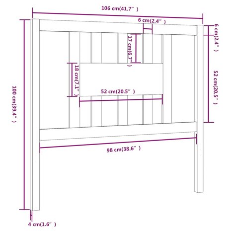 Hoofdbord 106x4x100 cm massief grenenhout zwart 8720287005407 6