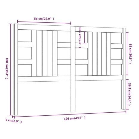 Hoofdbord 126x4x100 cm massief grenenhout honingbruin 8720286948767 6