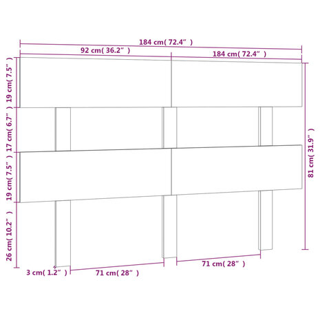 Hoofdbord 184x3x81 cm massief grenenhout zwart 8720287009702 6