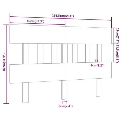 Hoofdbord 163,5x3x81 cm massief grenenhout grijs 8720287010135 6