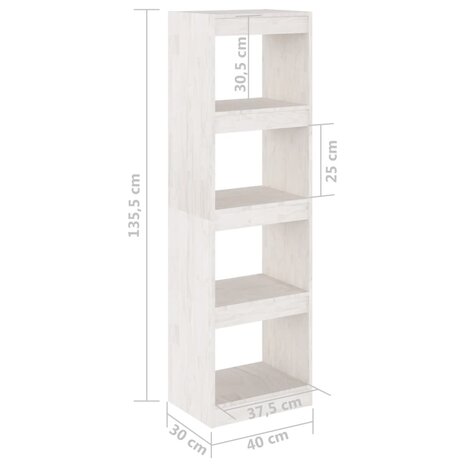 Boekenkast/kamerscherm 40x30x135,5 cm grenenhout wit 8720286608449 8