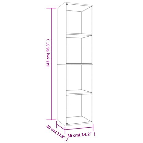 Boekenkast/tv-meubel 36x30x143 cm bewerkt hout betongrijs 8719883673097 12