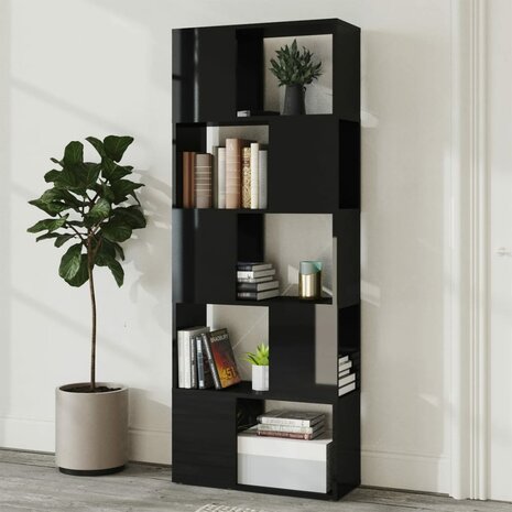 Boekenkast/kamerscherm 60x24x155 cm hoogglans zwart 8720286650523 3