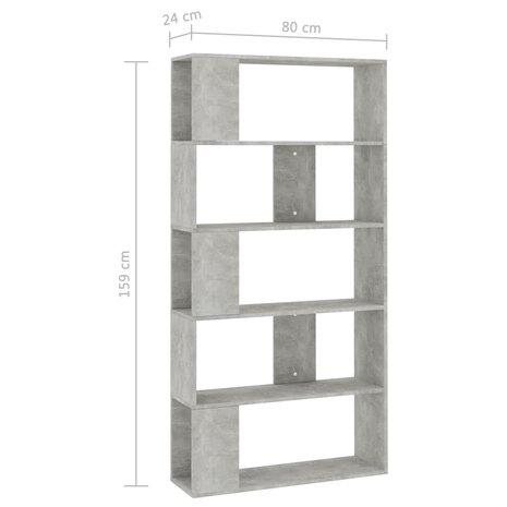 Boekenkast/kamerscherm 80x24x159 cm bewerkt hout betongrijs 8719883672649 7