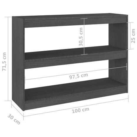 Boekenkast/kamerscherm 100x30x71,5 cm grenenhout grijs 8720286609101 8