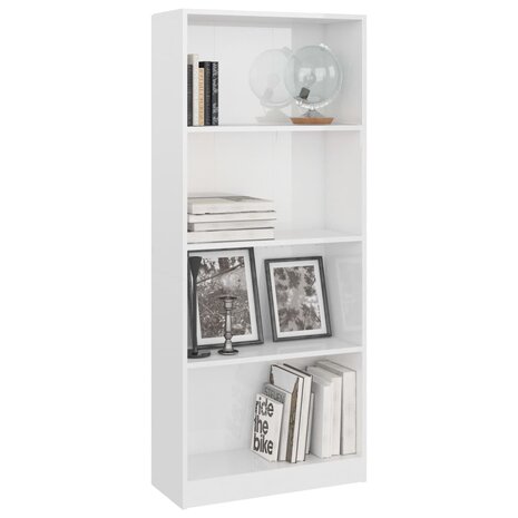 Boekenkast 4 schappen 60x24x142 cm bewerkt hout hoogglans wit 8719883869261 3