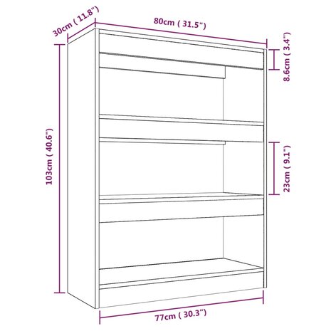 Boekenkast/kamerscherm 80x30x103 cm bewerkt hout wit 8720286843468 7