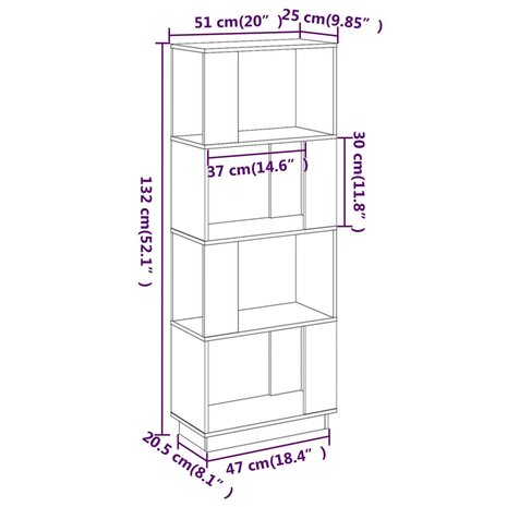 Boekenkast/kamerscherm 51x25x132 cm grenenhout honingbruin 8720286905852 8