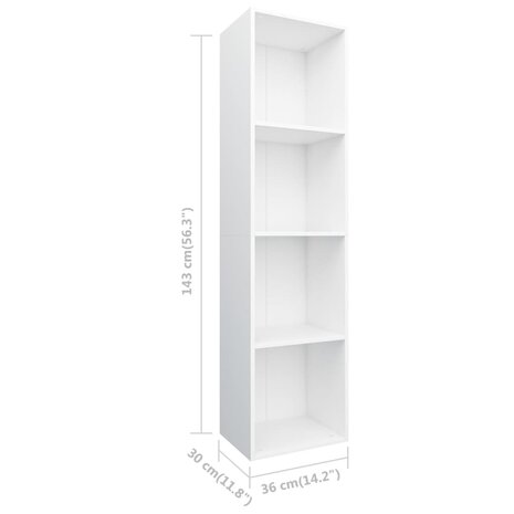 Boekenkast/tv-meubel 36x30x143 cm bewerkt hout wit 8719883673059 11