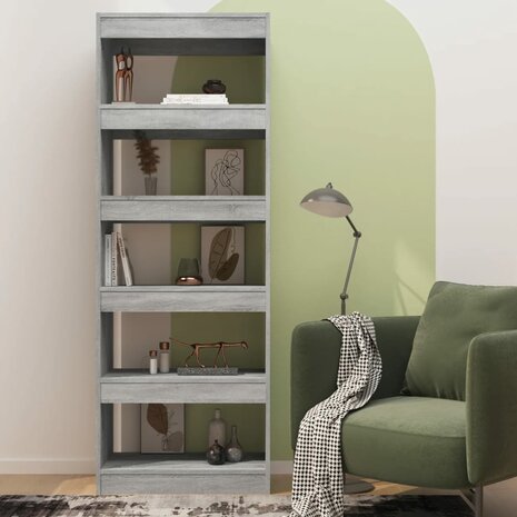 Boekenkast/kamerscherm 60x30x166 cm spaanplaat grijs sonoma 8720286844403 5