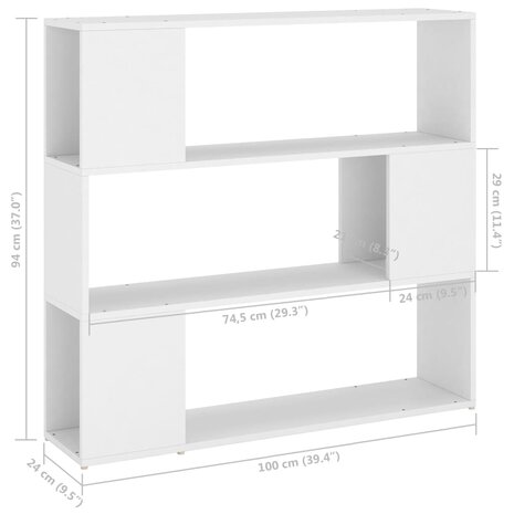 Boekenkast/kamerscherm 100x24x94 cm wit 8720286651353 7