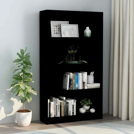 Boekenkast met 4 schappen 80x24x142 cm bewerkt hout zwart 8719883815237 1