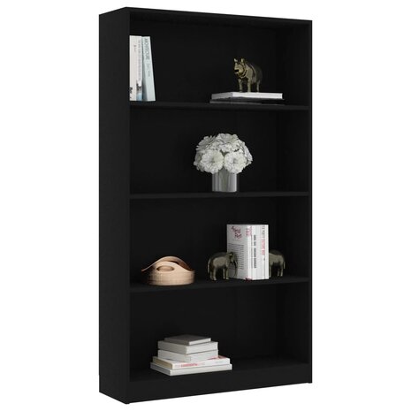 Boekenkast met 4 schappen 80x24x142 cm bewerkt hout zwart 8719883815237 3