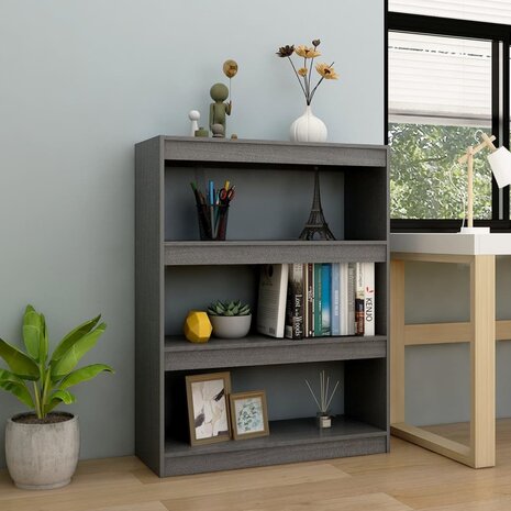 Boekenkast/kamerscherm 100x30x103 cm massief grenenhout grijs 8720286609156 1